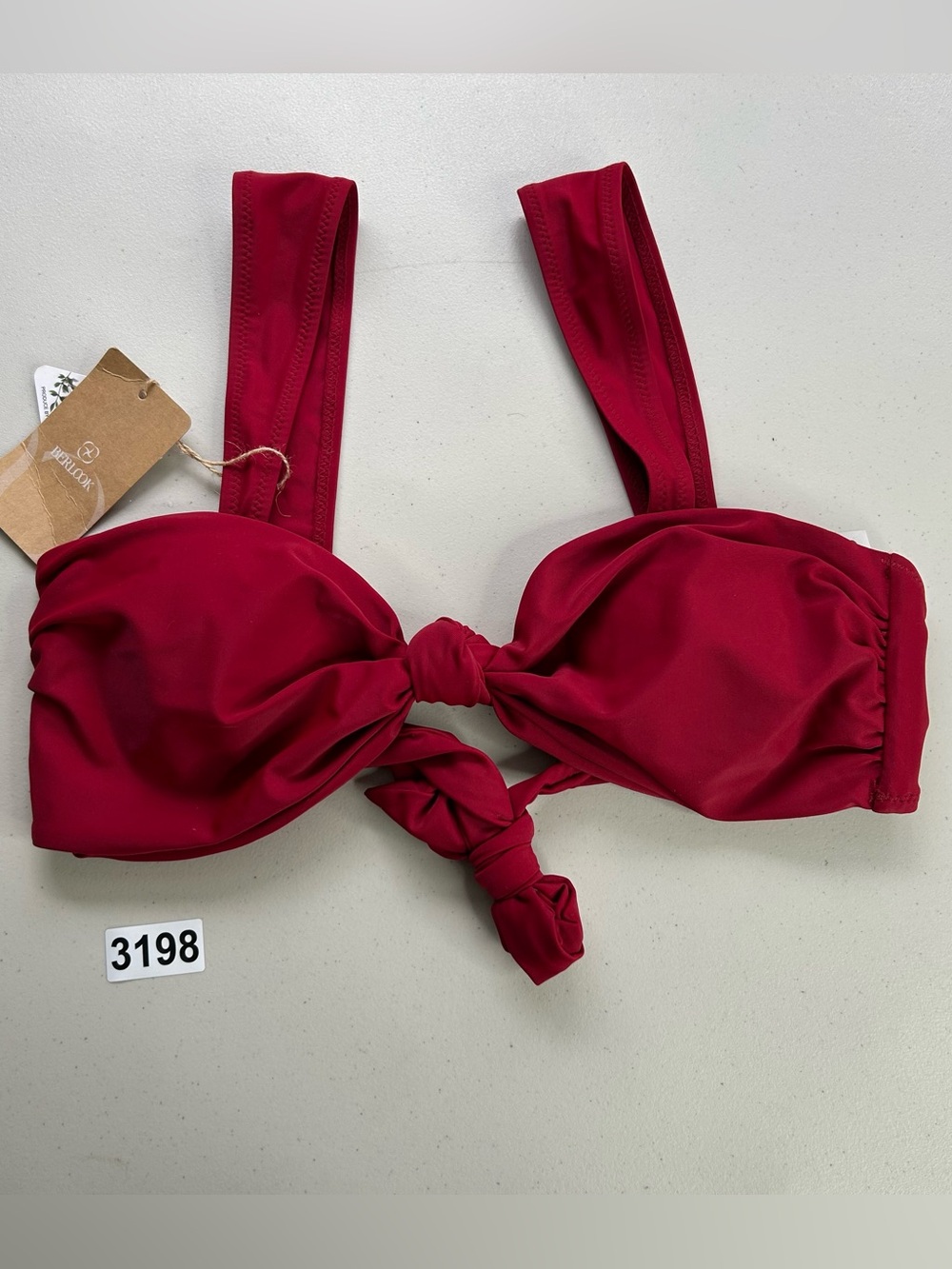 Berlook Bikini Top XL Red Wide Strap Knot New Swimwear